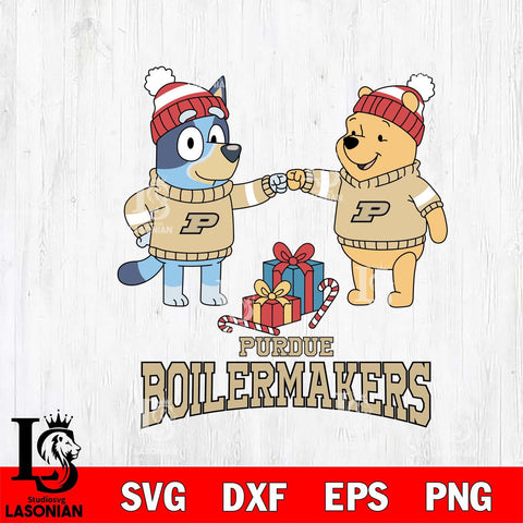 Purdue Boilermakers Bluey With Winnie The Pooh Christmas File Cut, NCAA SVG DXF EPS PNG FILE, Digital Download,Instant Download, Silhouette