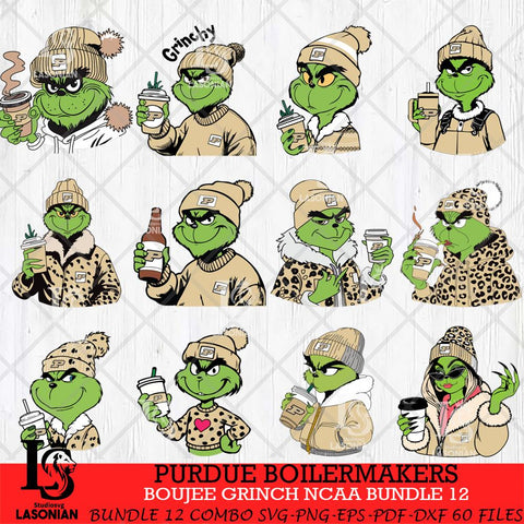 Purdue Boilermakers Boujee Grinch NCAA Bundle 12 SVG Eps Dxf Png File, Digital Download, Instant Download
