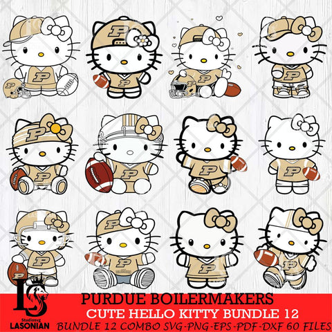 Purdue Boilermakers Cute Hello Kitty Bundle 12 SVG Eps Dxf Png File, NCAA Bundle svg, Digital Download, Instant Download
