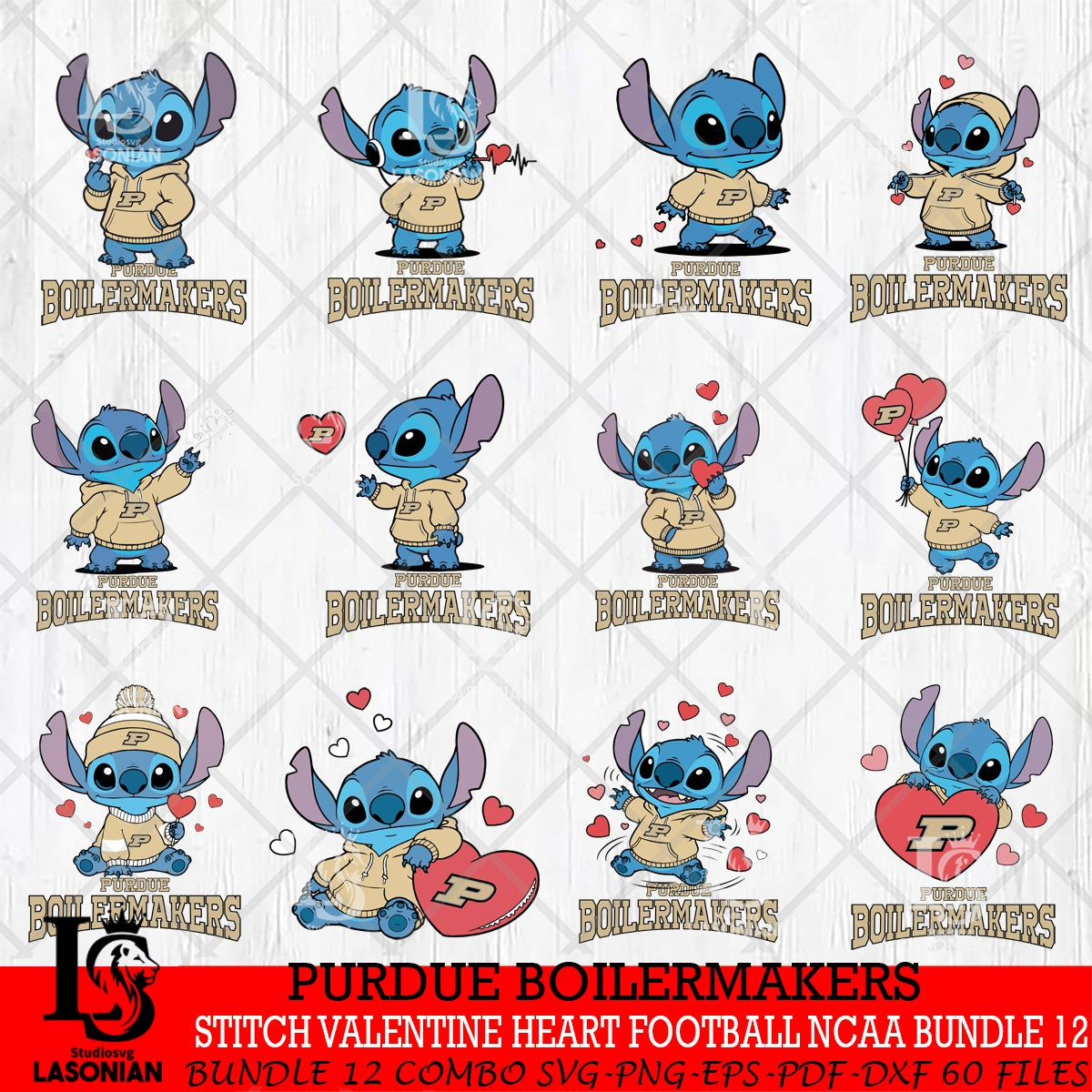 Purdue Boilermakers Stitch Valentine Heart Football NCAA Bundle File ...