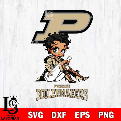 Purdue Boilermakers Style Black Fan Girl Betty Boop, Svg Eps Dxf Png File, Digital Download