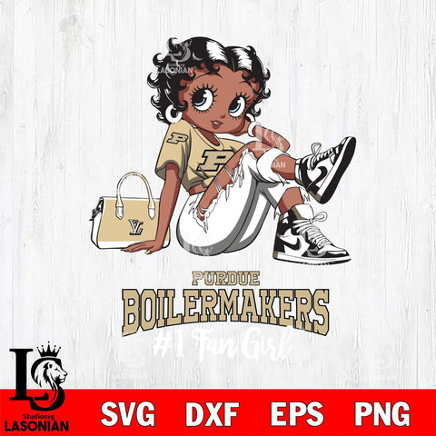 Purdue Boilermakers #1 Black Fan Girl Betty Boop, Svg Eps Dxf Png File, Digital Download