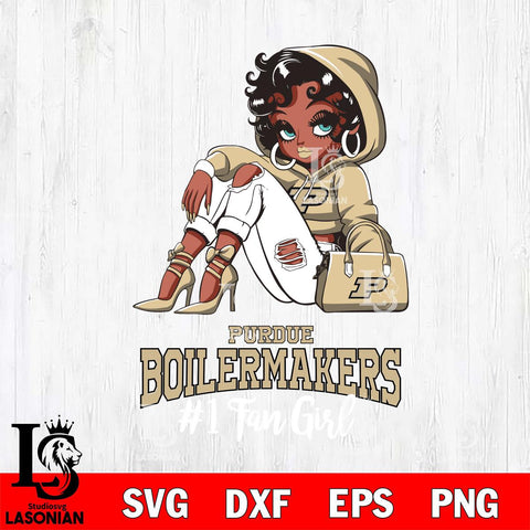 Purdue Boilermakers #1 beauty Black Fan Girl, Svg Eps Dxf Png File, Digital Download