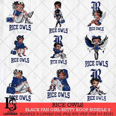 Rice Owls Black Fan Girl Betty Boop Bundle 9, Svg Eps Dxf Png File, Digital Download