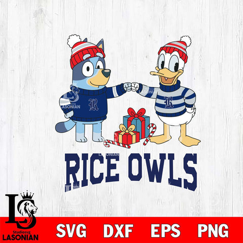 Rice Owls Bluey With Donald Duck Christmas File Cut, NCAA SVG DXF EPS PNG FILE, Digital Download,Instant Download, Silhouette