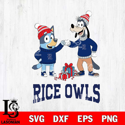 Rice Owls Bluey With Goofy Christmas File Cut, NCAA SVG DXF EPS PNG FILE, Digital Download,Instant Download, Silhouette