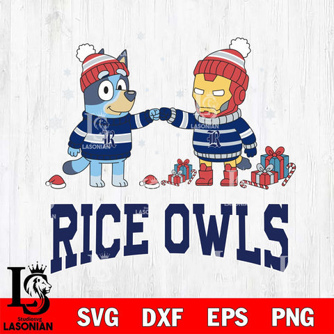 Rice Owls Bluey With Iron man Christmas File Cut, NCAA SVG DXF EPS PNG FILE, Digital Download,Instant Download, Silhouette