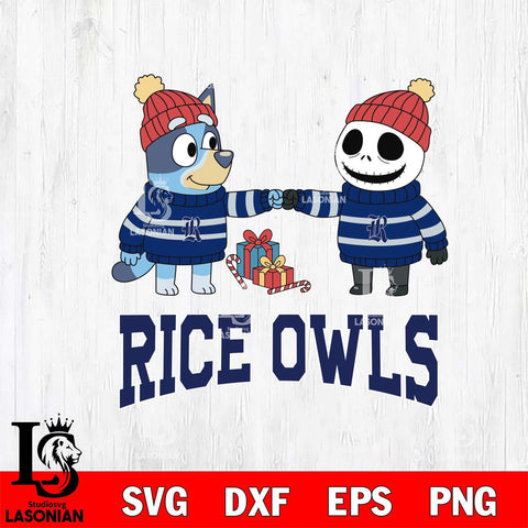 Rice Owls Bluey With Jack Skellington Christmas File Cut, NCAA SVG DXF EPS PNG FILE, Digital Download,Instant Download, Silhouette
