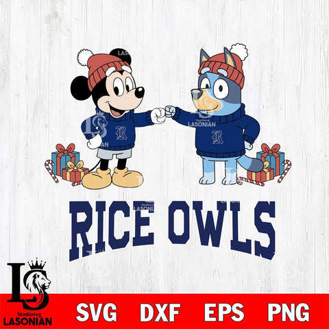 Rice Owls Bluey With Mickey Christmas File Cut, NCAA SVG DXF EPS PNG FILE, Digital Download,Instant Download, Silhouette