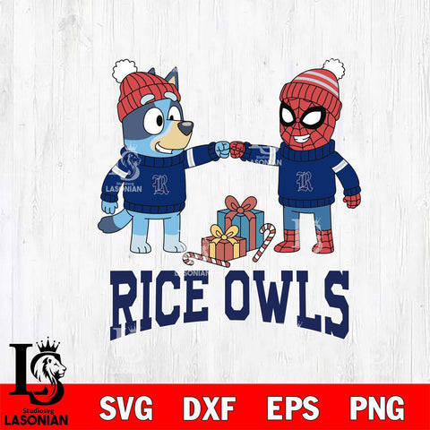 Rice Owls Bluey With Spider man Christmas File Cut, NCAA SVG DXF EPS PNG FILE, Digital Download,Instant Download, Silhouette