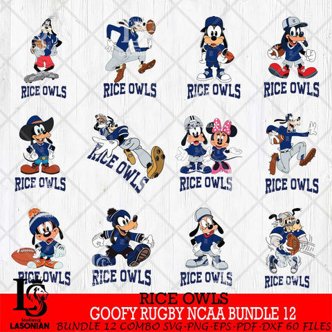 Rice Owls Goofy Rugby Disney NCAA Bundle 12 SVG DXF EPS PNG FILE,NCAA bundle svg ,Football Digital Download,Instant Download, Silhouette
