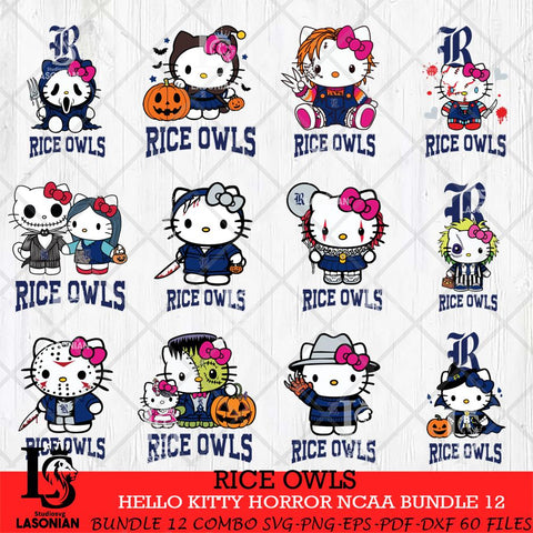 Rice Owls Hello Kitty Horror NCAA Bundle 12 SVG Svg Eps Dxf Png File, Digital Download