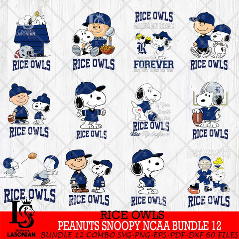 Rice Owls Peanuts Snoopy Player NCAA Bundle 12 SVG DXF EPS PNG FILE,Snoopy File Cut, bundle NCAA Digital Download,Instant Download, Silhouette