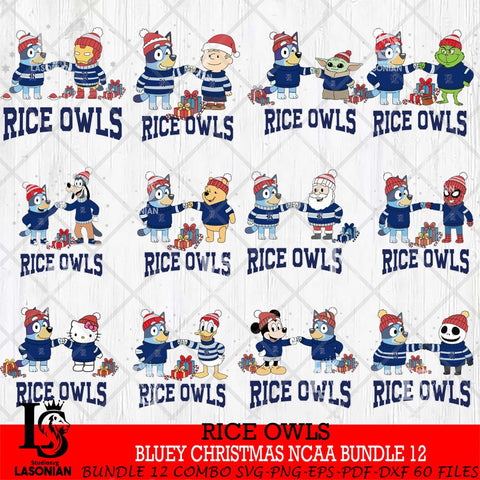Rice Owls  Bluey friends christmas NCAA Bundle File Cut,Bundle NCAA SVG DXF EPS PNG FILE, Digital Download,Instant Download, Silhouette