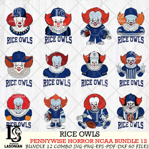 Rice Owls  Pennywise Horror NCAA Bundle 12 SVG Svg Eps Dxf Png File, Digital Download