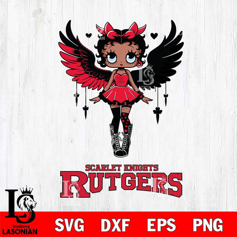 Rutgers Scarlet Knights Anglel Black Fan Girl Betty Boop, Svg Eps Dxf Png File, Digital Download