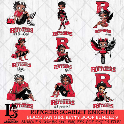Rutgers Scarlet Knights Black Fan Girl Betty Boop Bundle 9, Svg Eps Dxf Png File, Digital Download