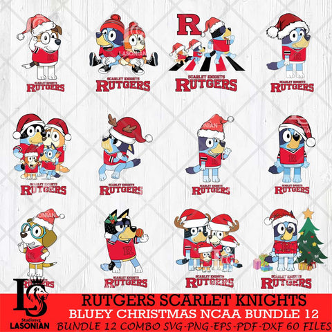 Rutgers Scarlet Knights Bluey Christmas NCAA Bundle 12 Cricut File Cut Files , Bluey Cricut , Christmas Svg , Bluey svg , Digital Download, dxf eps png pdf file