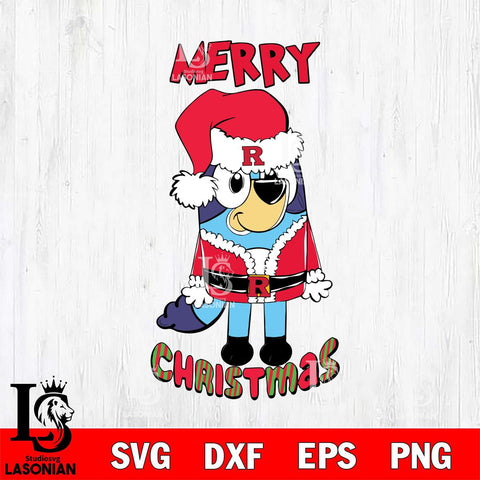 Rutgers Scarlet Knights Bluey Merry Christmas Bluey Santa Claus Svg Eps Dxf Png File, Digital Download