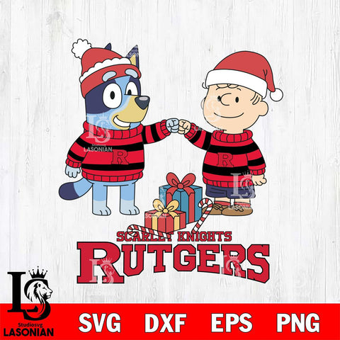 Rutgers Scarlet Knights Bluey With Charlie Brown Christmas File Cut, NCAA SVG DXF EPS PNG FILE, Digital Download,Instant Download, Silhouette