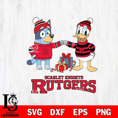 Rutgers Scarlet Knights Bluey With Donald Duck Christmas File Cut, NCAA SVG DXF EPS PNG FILE, Digital Download,Instant Download, Silhouette
