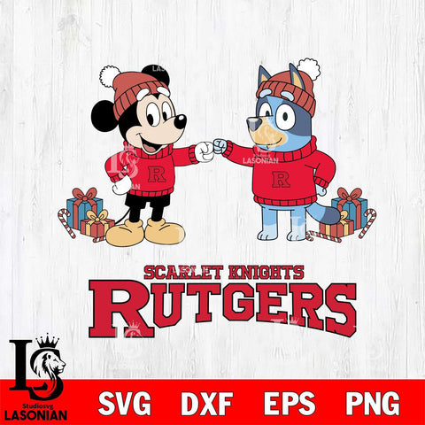 Rutgers Scarlet Knights Bluey With Mickey Christmas File Cut, NCAA SVG DXF EPS PNG FILE, Digital Download,Instant Download, Silhouette
