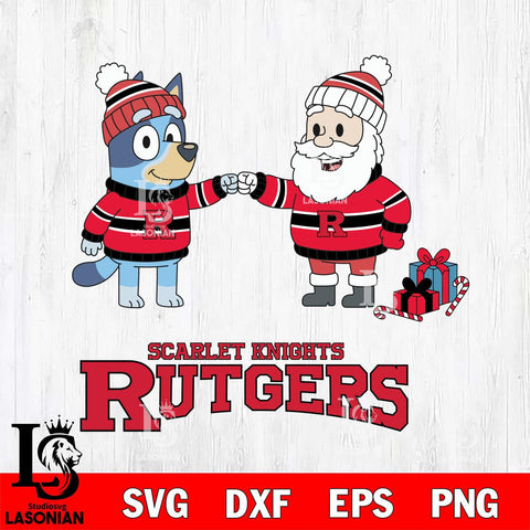 Rutgers Scarlet Knights Bluey With Satan Christmas File Cut, NCAA SVG DXF EPS PNG FILE, Digital Download,Instant Download, Silhouette