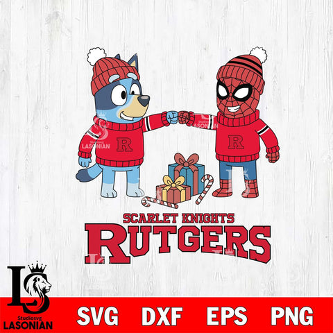 Rutgers Scarlet Knights Bluey With Spider man Christmas File Cut, NCAA SVG DXF EPS PNG FILE, Digital Download,Instant Download, Silhouette