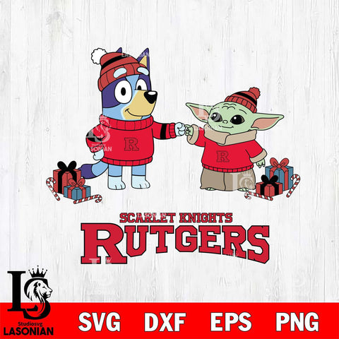 Rutgers Scarlet Knights Bluey With Yoda Christmas File Cut, NCAA SVG DXF EPS PNG FILE, Digital Download,Instant Download, Silhouette