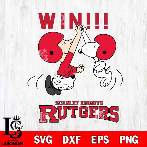 Rutgers Scarlet Knights Charlie Brown and Snoopy Win Svg Eps Dxf Png File, NCAA svg , Digital Download , Instant Download, Cricut File