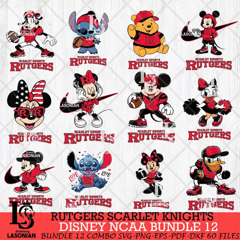 Rutgers Scarlet Knights Disney NCAA Bundle Svg PNG 12 Svg Eps Dxf Png File, Digital Download