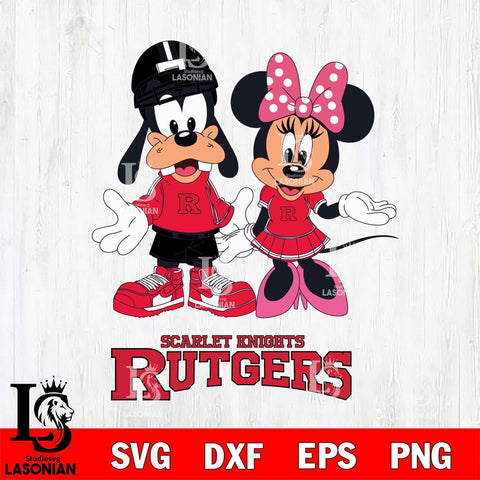Rutgers Scarlet Knights Goofy and Minnie mouse Football SVG DXF EPS PNG FILE,NCAA svg ,Football Digital Download,Instant Download, Silhouette