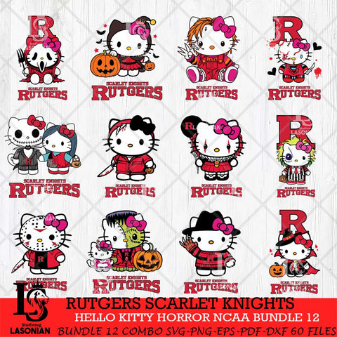 Rutgers Scarlet Knights Hello Kitty Horror NCAA Bundle 12 SVG Svg Eps Dxf Png File, Digital Download