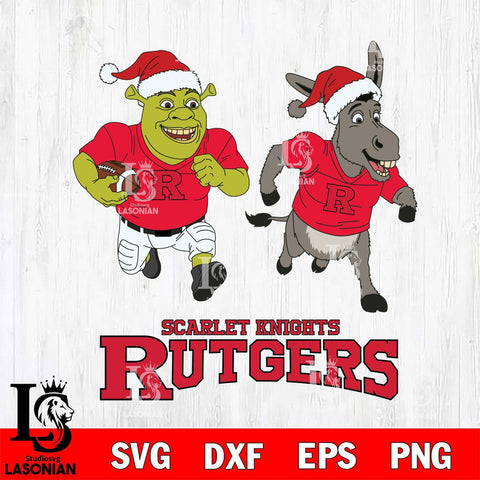 Rutgers Scarlet Knights Shrek and Donkey Football Cricut,Christmas SVG DXF EPS PNG FILE, NCAA Digital Download,Instant Download, Silhouette