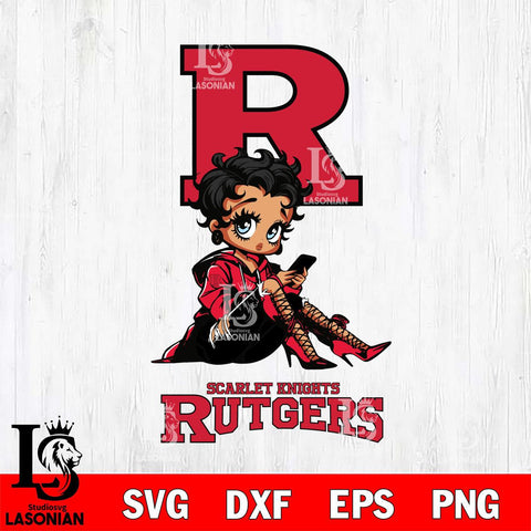 Rutgers Scarlet Knights Style Black Fan Girl Betty Boop, Svg Eps Dxf Png File, Digital Download