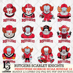 Rutgers Scarlet Knights  Pennywise Horror NCAA Bundle 12 SVG Svg Eps Dxf Png File, Digital Download
