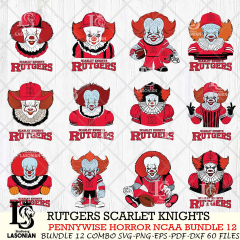 Rutgers Scarlet Knights  Pennywise Horror NCAA Bundle 12 SVG Svg Eps Dxf Png File, Digital Download