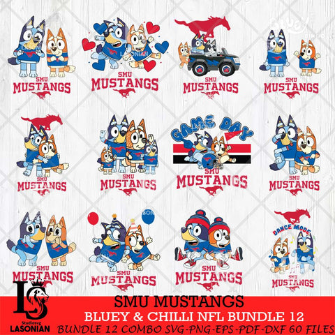 SMU Mustangs Bluey & Bingo Bundle 12 SVG Svg Eps Dxf Png File, Bundle NCAA svg, Digital Download, Instant Download