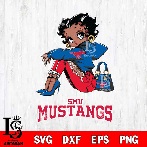 SMU Mustangs Betty Boop Black Fan Girl Svg Eps Dxf Png File, Digital Download, Instant Download