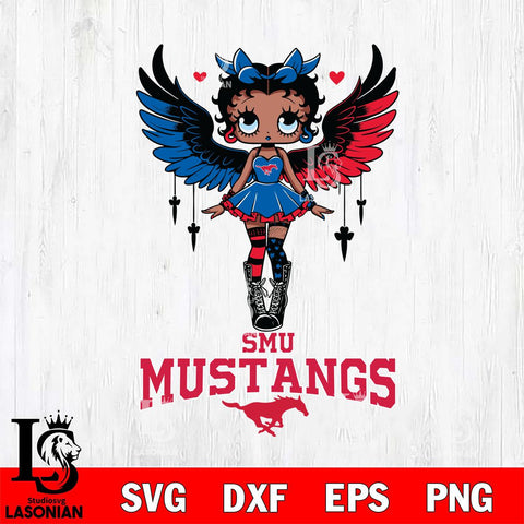 SMU Mustangs Anglel Black Fan Girl Betty Boop, Svg Eps Dxf Png File, Digital Download