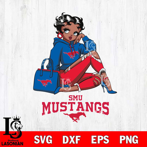 SMU Mustangs Awesome Black Fan Girl Betty Boop, Svg Eps Dxf Png File, Digital Download