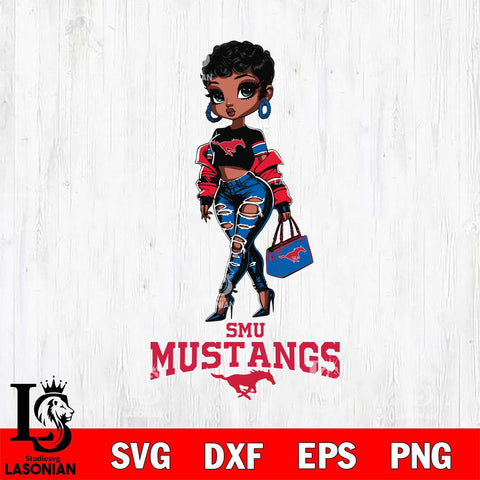 SMU Mustangs Beautiful Black Fan Girl, Svg Eps Dxf Png File, Digital Download