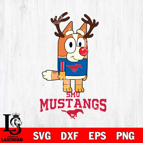 SMU Mustangs Bluey Chilli Christmas Deer Svg Eps Dxf Png File, Digital Download