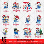 SMU Mustangs Bluey Christmas NCAA Bundle 12 Cricut File Cut Files , Bluey Cricut , Christmas Svg , Bluey svg , Digital Download, dxf eps png pdf file