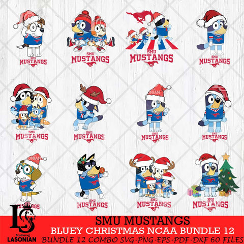 SMU Mustangs Bluey Christmas NCAA Bundle 12 Cricut File Cut Files , Bluey Cricut , Christmas Svg , Bluey svg , Digital Download, dxf eps png pdf file