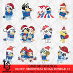 SMU Mustangs Bluey Christmas NCAA Bundle 12 SVG Eps Dxf Png File, Digital Download, Instant Download
