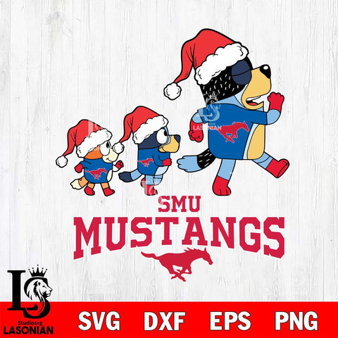 SMU Mustangs Bluey Family Christmas Svg Eps Dxf Png File, Digital Download