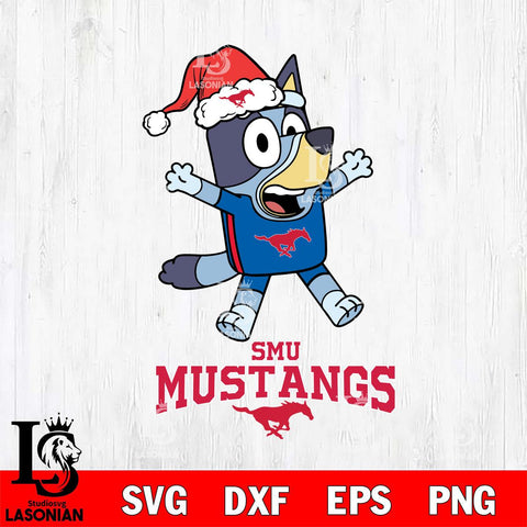 SMU Mustangs Bluey Happy Christmas Svg Eps Dxf Png File, Digital Download