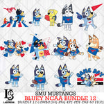 SMU Mustangs Bluey NCAA Bundle 12 Svg Eps Dxf Png File, Digital Download, Instant Download