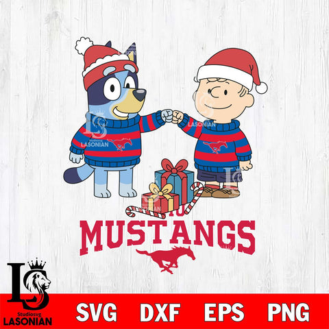 SMU Mustangs Bluey With Charlie Brown Christmas File Cut, NCAA SVG DXF EPS PNG FILE, Digital Download,Instant Download, Silhouette